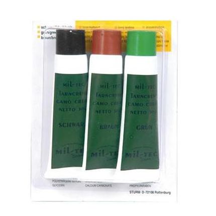 Maskovací barvy v tubě 3ks (zelená, černá, hnědá)